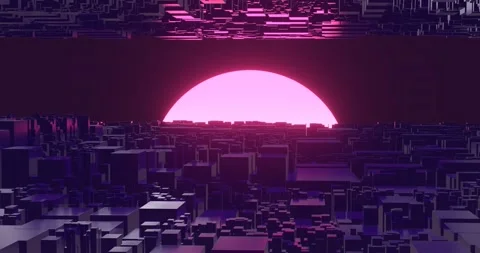 Futuristic techno metropolis with setting sun Stock Footage 159679217