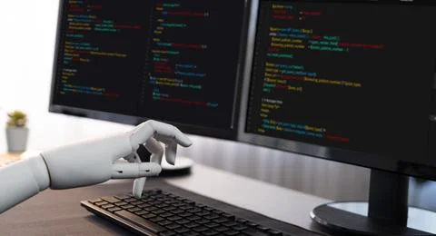 Futuristic technological advance of generative AI generating code. Trailblazing Stock Photos