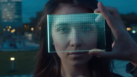 Futuristic Technological Face Scanning Stock Footage 121961597