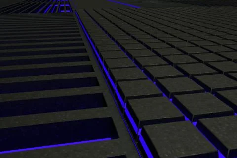 Futuristic technological or industrial background made from metal grates wi.. Ilustración de archivo