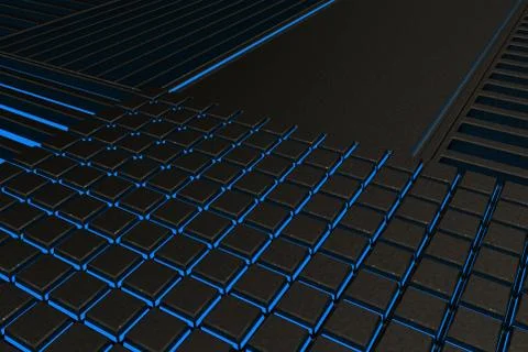 Futuristic technological or industrial background made from metal grates wi.. Ilustración de archivo