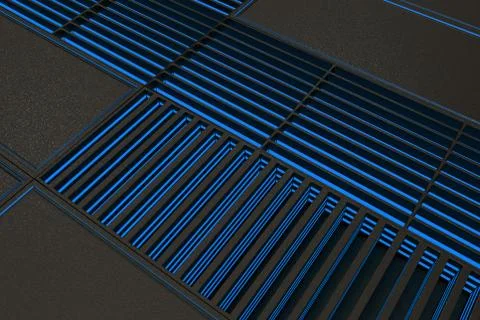 Futuristic technological or industrial background made from metal grates wi.. Ilustración de archivo