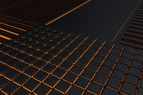 Futuristic technological or industrial background made from metal grates wi.. Ilustración de archivo
