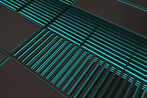 Futuristic technological or industrial background made from metal grates wi.. Ilustración de archivo
