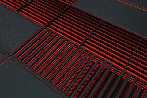 Futuristic technological or industrial background made from metal grates wi.. Ilustración de archivo