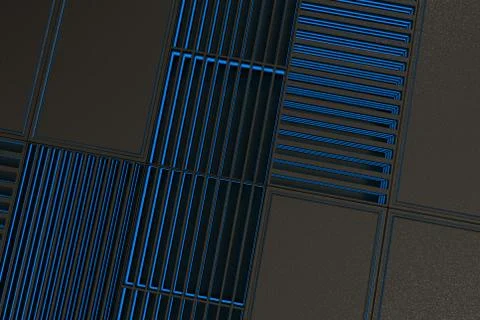 Futuristic technological or industrial background made from metal grates wi.. Ilustración de archivo