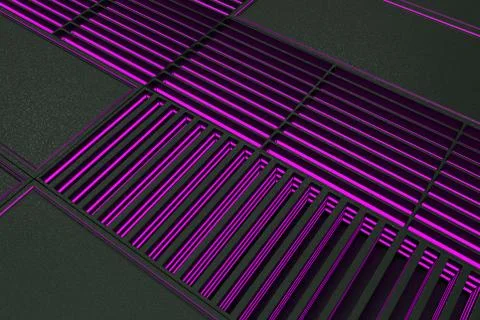 Futuristic technological or industrial background made from metal grates wi.. Ilustración de archivo