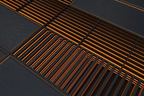 Futuristic technological or industrial background made from metal grates wi.. Ilustración de archivo