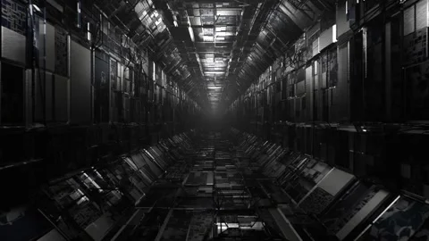 Futuristic technological tunnel. Spaceship tunnel. Looped animation. Stock Footage 196114668