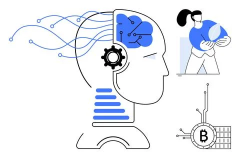Futuristic Technologies AI, Blockchain, and Sustainable Development Illustrazione stock