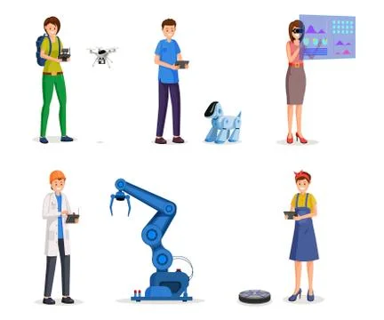 Futuristic technologies flat vector illustrations set Stock Illustration