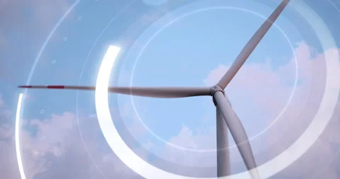Futuristic technology 3d hud graphics animation with wind turbine windmill Video stock 187068977
