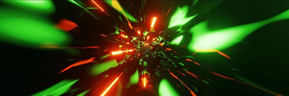 Futuristic technology abstract background. Sci-fi triangular tunnel red and g Stock Illustration