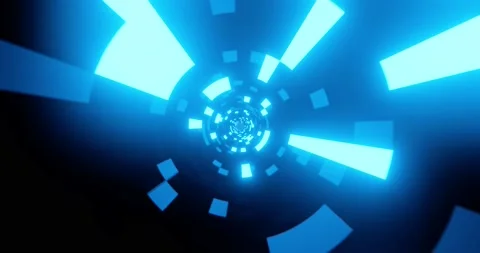 Futuristic technology abstract neon round tunnel. Flight inside tunnel Video stock 131359166