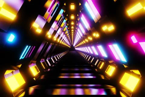 Futuristic technology abstract VJ background. Sci-fi tunnel red and blue neon Stock Illustration