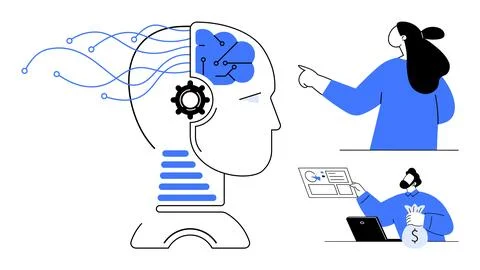 Futuristic Technology with AI Brain and Human Interaction Scenes Stockillustratie