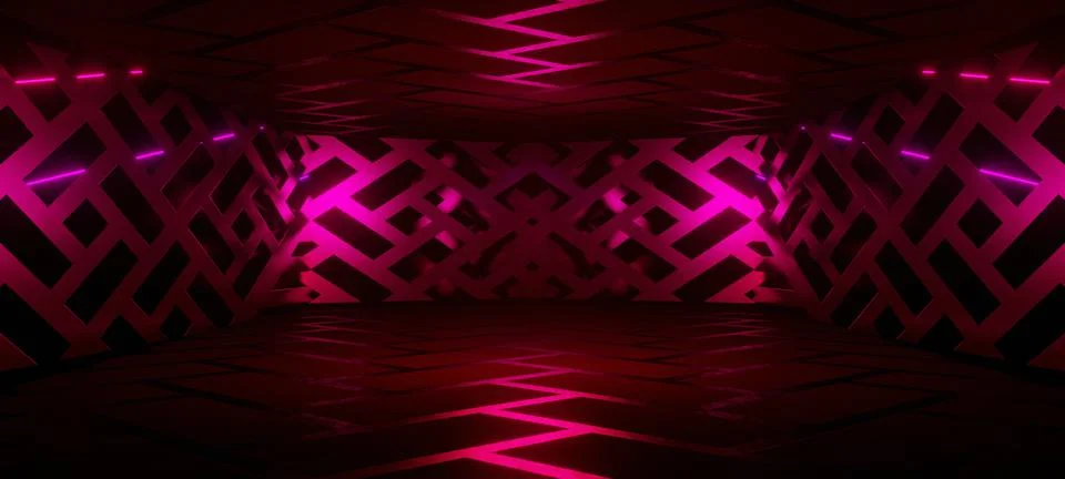 Futuristic Technology Alien Interior Empty Studio Space Age Neon Glowing with Stock Illustration