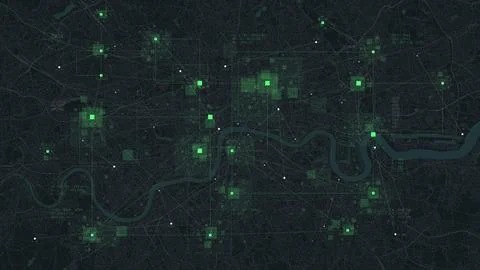 Futuristic technology and network connection concept, big smart city virtual  Stock Illustration