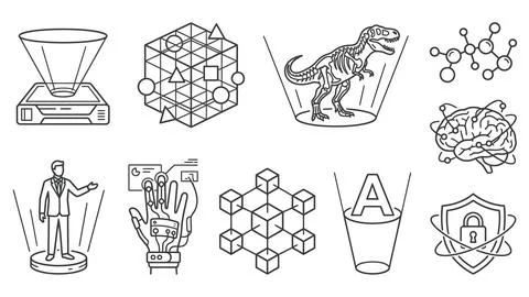 Futuristic technology and science icons for virtual reality and innovation. Stock Illustration