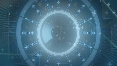 Futuristic technology animation with circular interface, arrows, and symbols Stock Footage 304019935