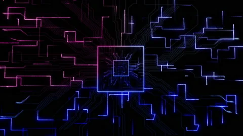 Futuristic Technology Animation CPU GPU Circuit Board Neon. Stock Footage 166648664