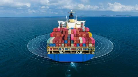 Futuristic Technology Autonomous Semi Cargo container ship with Sensors Sca.. Stock Photos