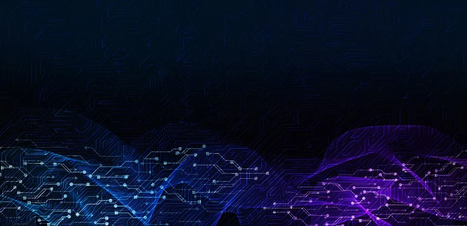 Futuristic technology background with abstract digital circuit wave, glowin.. Stockillustratie