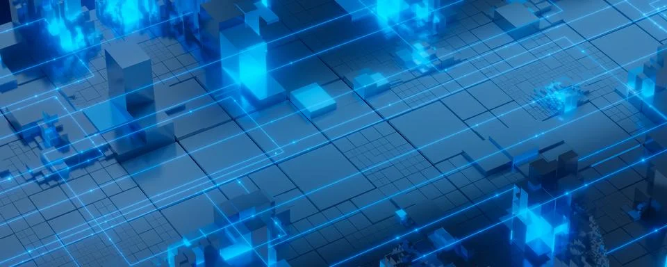 Futuristic Technology Background with Blue Data Grid Stock Illustration