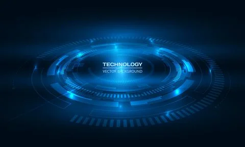 Futuristic technology background with glowing blue HUD interface elements Illustrazione stock
