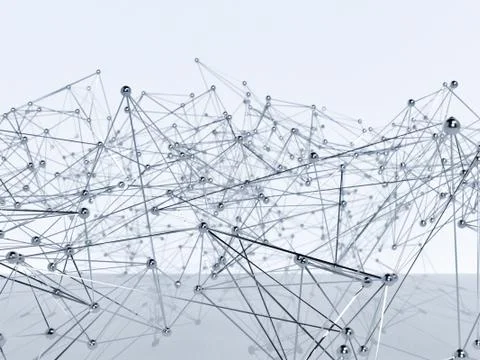 Futuristic technology background with metallic dots and lines. 3D illustration. Illustrazione stock