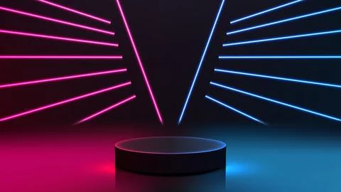 Futuristic technology background with neon pink and blue lighting, black cy.. Stock Illustration