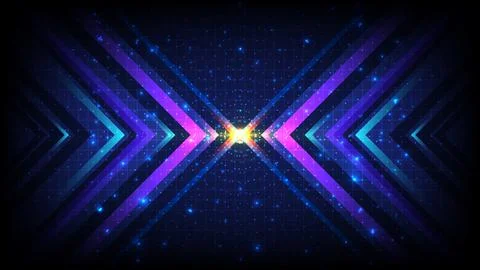 Futuristic technology background with neon pink and blue symmetrical arrows.. 스톡 일러스트