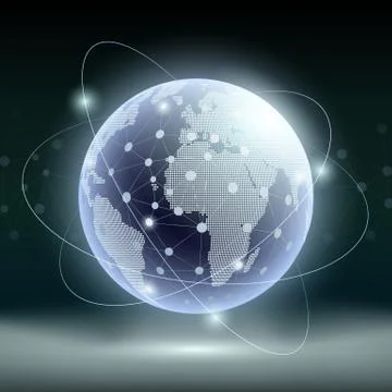 Futuristic technology background. Planet earth and satellite com Stock Illustration