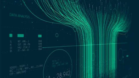 Futuristic technology big data sorting, information artificial neural network Illustrazione stock