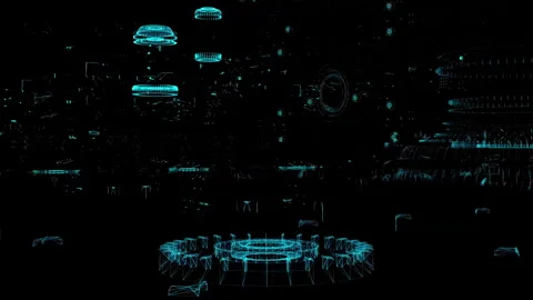 Futuristic Technology Blueprint with Neon Wireframe Structures and Digital .. 库存影片 344652185