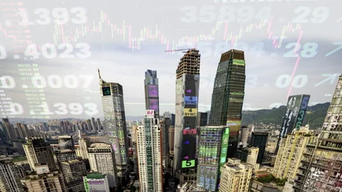 Futuristic technology city and data and financial data Stock Footage 318795275
