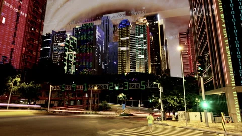 Futuristic technology city with code and data Video stock 318584972