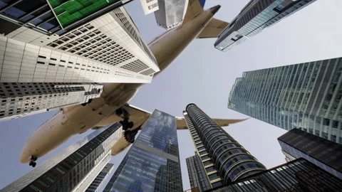 Futuristic technology city with code and data and airplane Stock Footage 319863190