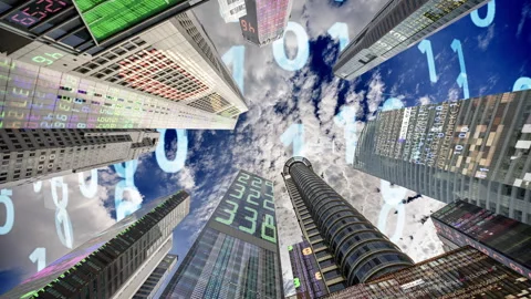 Futuristic technology city with code and data Stock Footage 319863473