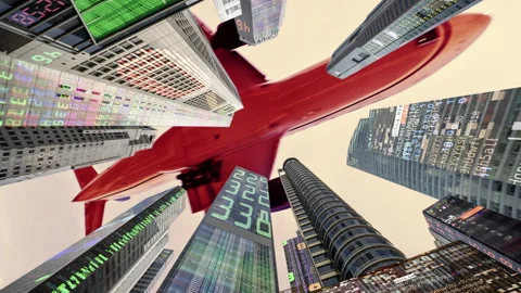 Futuristic technology city with code and data and airplane Stock Footage 319863772