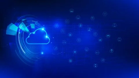 Futuristic technology cloud and IoT on dark blue background 001 Illustrazione stock
