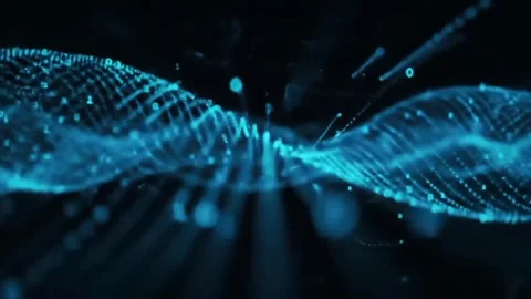 Futuristic technology concept with a dynamic wave of glowing blue particles. Video stock 314500889