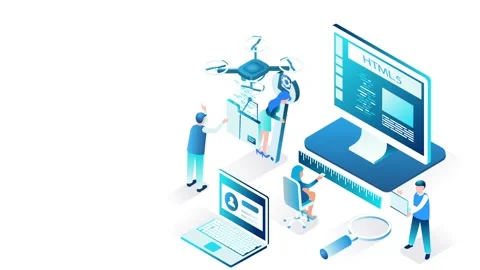 Futuristic Technology Concept Illustration with People, Drone and Digital D.. Stock Footage 341920068