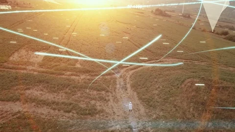 Futuristic Technology Concept. Scientist with Tablet Sending Data to Global Stock Footage 119673924
