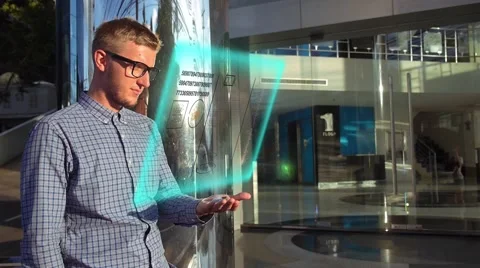 Futuristic Technology Concept. Young Scientist Use SkiFi Hologramic Device Stock Footage 54643256