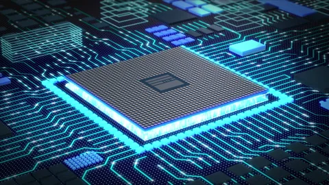 Futuristic technology CPU GPU circuit board animation Stock Footage 187696009