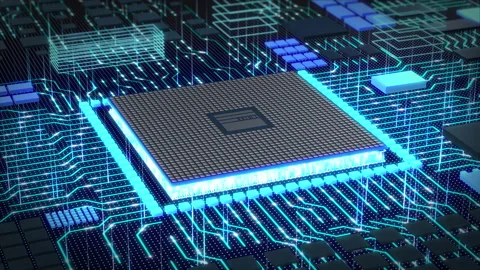 Futuristic technology CPU GPU circuit board animation Stock Footage 201301261