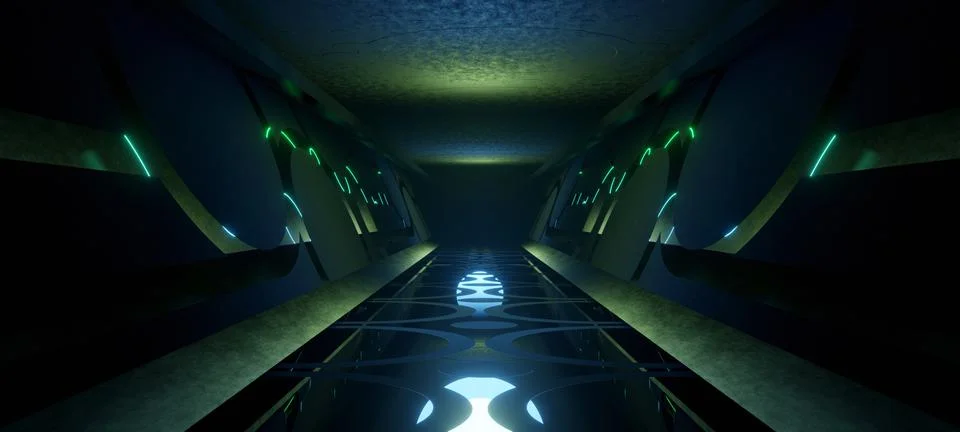 Futuristic Technology Cyber Background Alien Spaceship Room Tunnel Corridor G Ilustración de archivo