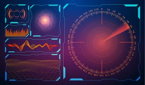 Futuristic Technology Dashboard with Data Visualization Illustrazione stock