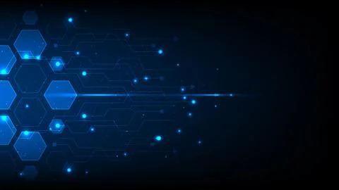 Futuristic technology digital background with glowing blue hexagons and cir.. イラスト素材